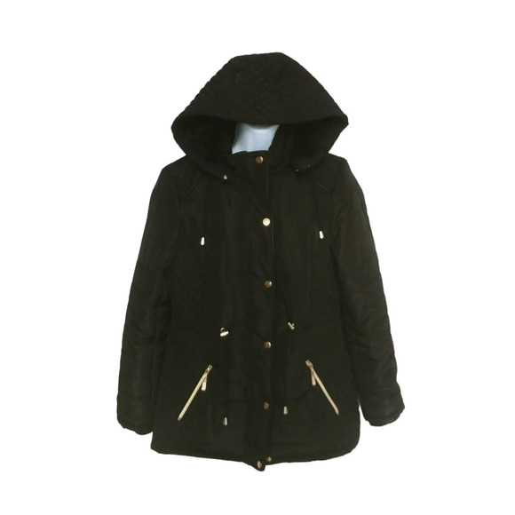 Le Grenier Quilted Hooded Wind/Water Resistant Coat with Gold Metal Accents M - Picture 1 of 10